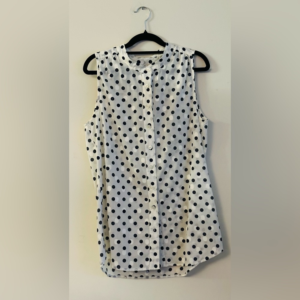 J. Crew Size 6 Black and White Polka Dot Sleeveless Blouse